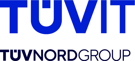 Logo for TÜVIT TÜV NORD GROUP. "TÜVIT" is written in large, bold blue letters on top, with "TÜV NORD GROUP" in smaller black and blue text below, all on a white background. The design is clean and modern.